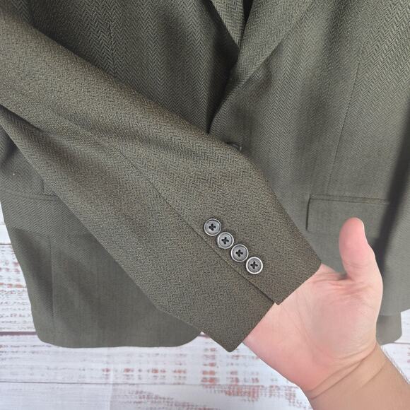 Oscar de la Renta Wool Tweed Blazer Mens 42R Brown Olive Hue Sport Coat Business - Picture 7 of 16